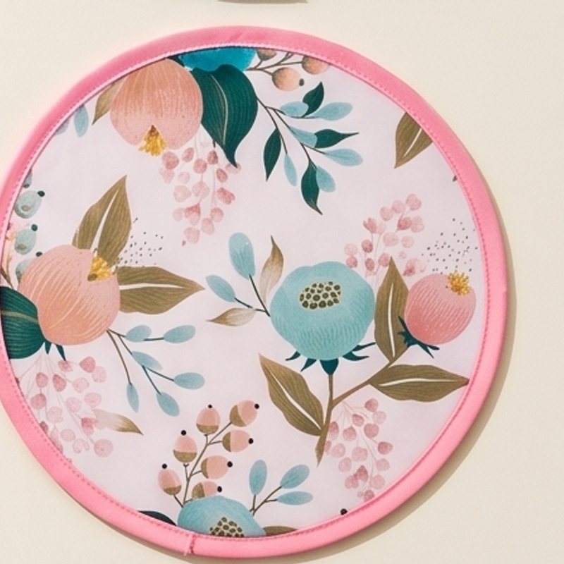 Pembe Pastel Çiçek Desenli Katlanır Cep Yelpazesi
